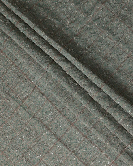 Grey Checkered Cotton Blended Fabric Elegant Breathable Dress Material 110cm Width Luxurious Soft Finish Indian Origin - D30484 Regal Fabrics
