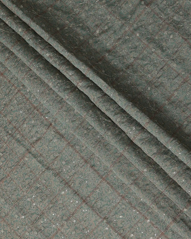 Grey Checkered Cotton Blended Fabric Elegant Breathable Dress Material 110cm Width Luxurious Soft Finish Indian Origin - D30484 Regal Fabrics