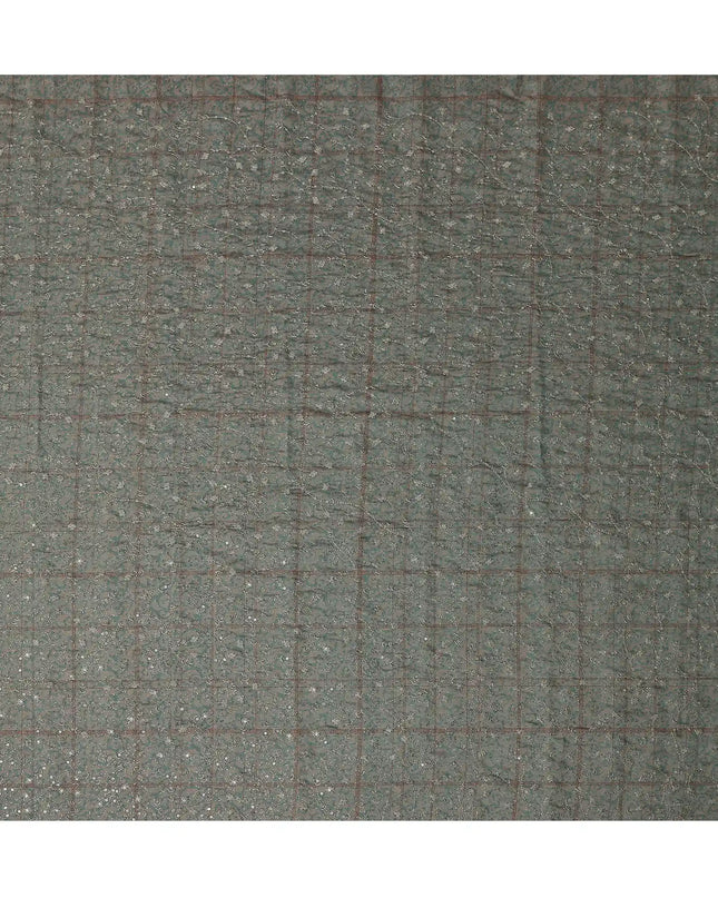 Grey Checkered Cotton Blended Fabric Elegant Breathable Dress Material 110cm Width Luxurious Soft Finish Indian Origin - D30484 Regal Fabrics