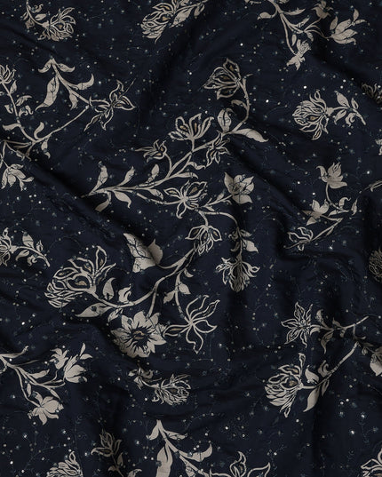 Blue Floral Cotton Voile Fabric 110cm
