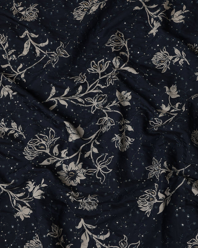 Blue Floral Cotton Voile Fabric 110cm