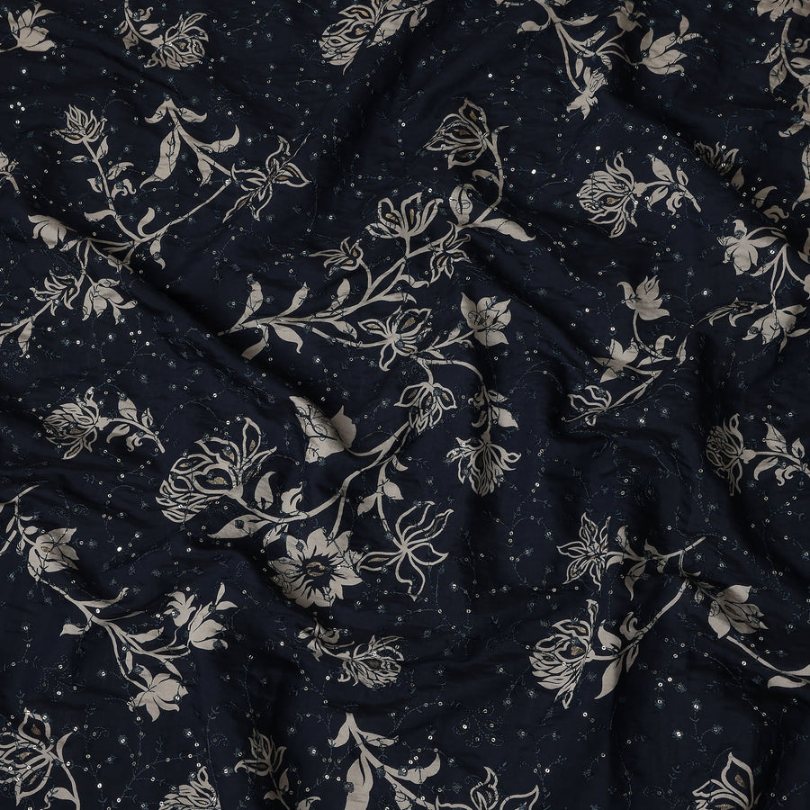 Blue Floral Cotton Voile Fabric 110cm
