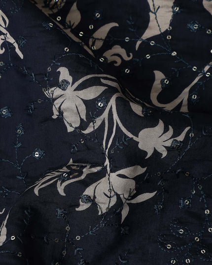 Blue Floral Cotton Voile Fabric 110cm