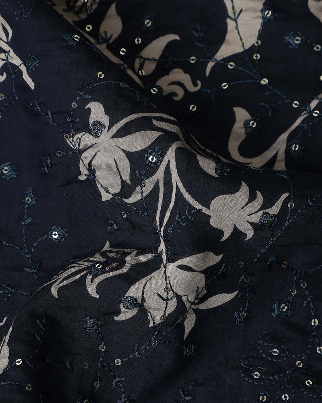 Blue Floral Cotton Voile Fabric 110cm