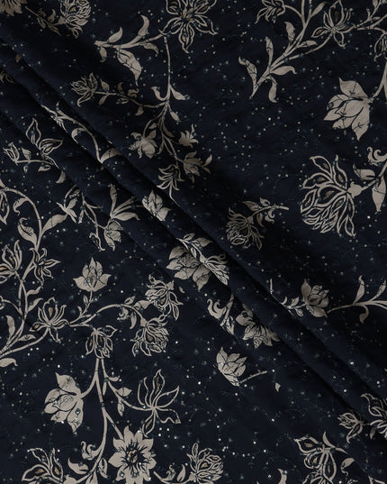 Blue Floral Cotton Voile Fabric 110cm