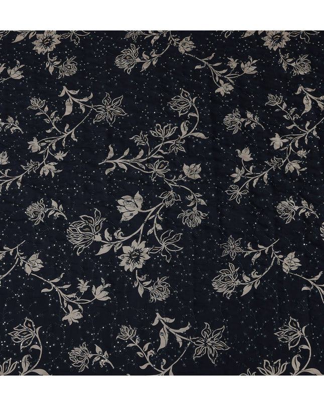 Blue Floral Cotton Voile Fabric 110cm