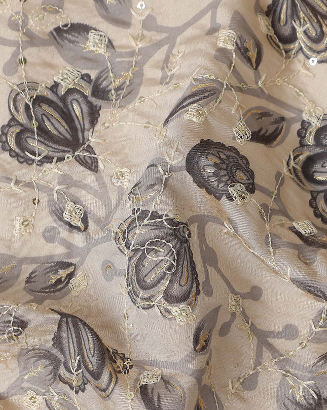 Beige Paisley Cotton Voile Fabric 110cm