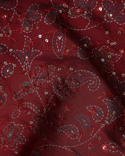 Red Paisley Cotton Voile Fabric 110cm