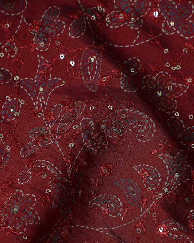 Red Paisley Cotton Voile Fabric 110cm