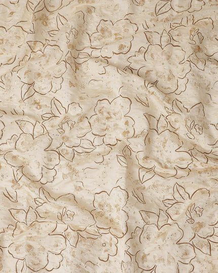 White Floral Cotton Voile Fabric 110cm