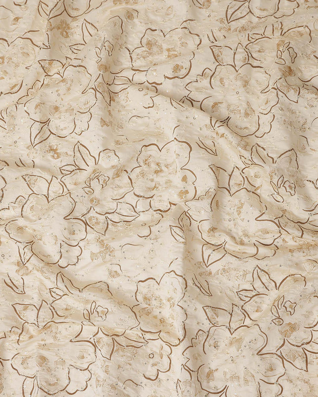 White Floral Cotton Voile Fabric 110cm