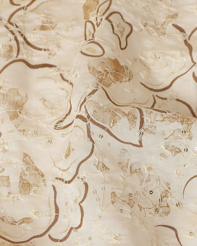 White Floral Cotton Voile Fabric 110cm