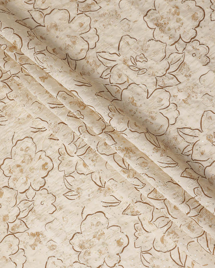 White Floral Cotton Voile Fabric 110cm