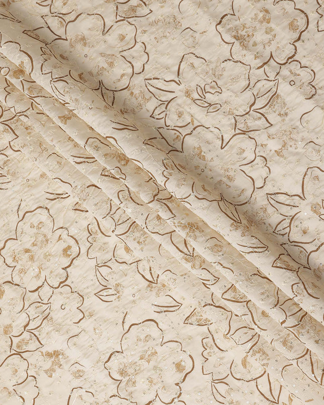 White Floral Cotton Voile Fabric 110cm
