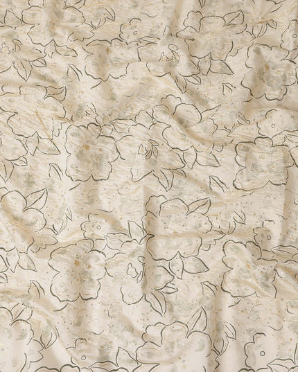 White Floral Cotton Voile Fabric 110cm