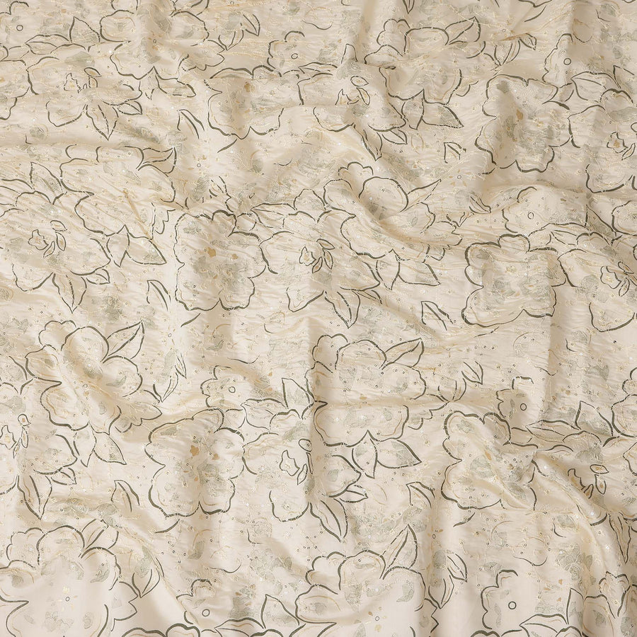 White Floral Cotton Voile Fabric 110cm