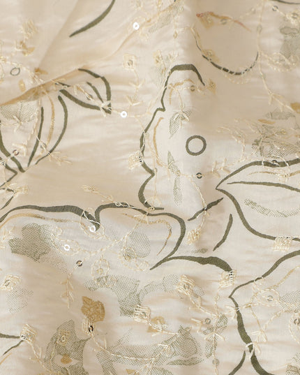 White Floral Cotton Voile Fabric 110cm