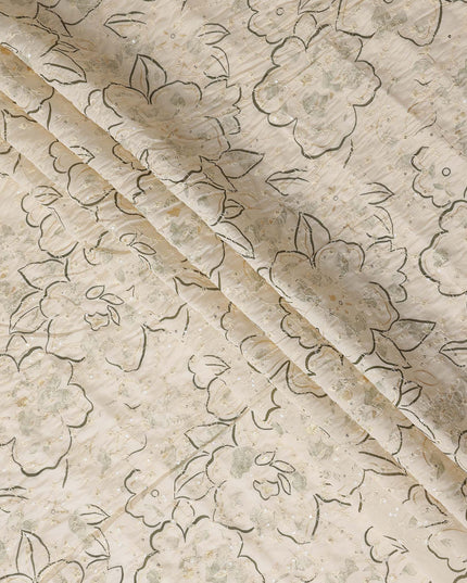 White Floral Cotton Voile Fabric 110cm