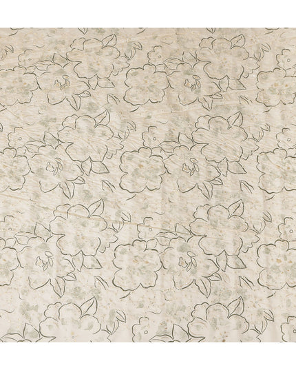 White Floral Cotton Voile Fabric 110cm