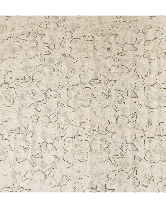 White Floral Cotton Voile Fabric 110cm