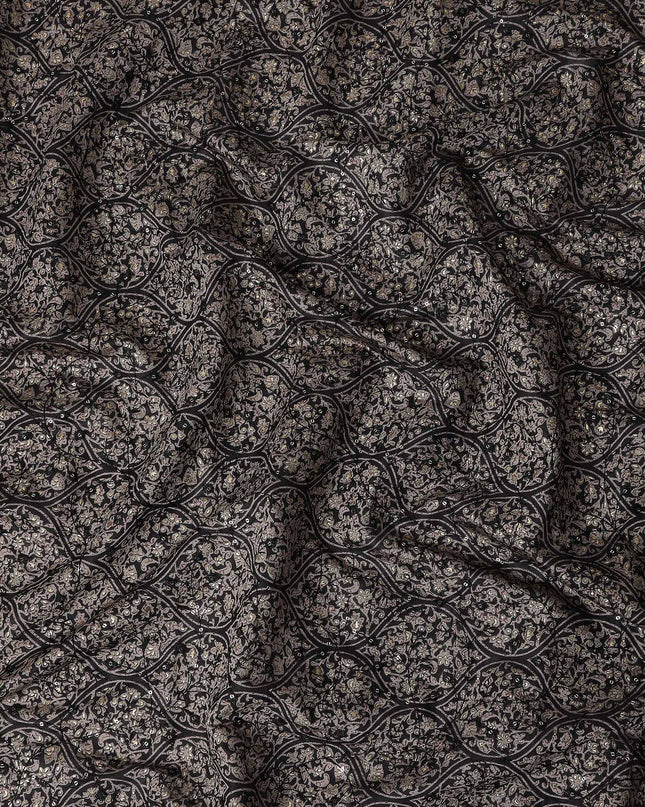 Black Geometric Cotton Voile Fabric 110cm