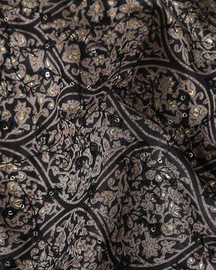 Black Geometric Cotton Voile Fabric 110cm