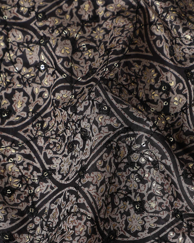 Black Geometric Cotton Voile Fabric 110cm