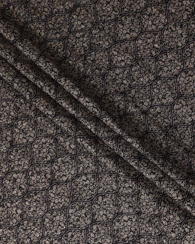 Black Geometric Cotton Voile Fabric 110cm