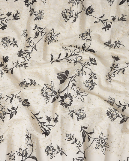 White Floral Cotton Voile Fabric 110cm