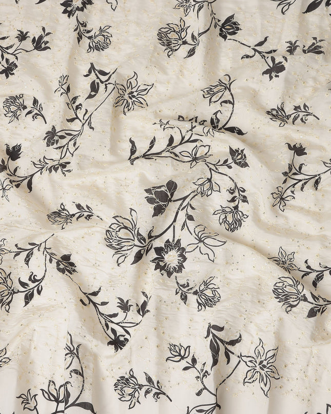 White Floral Cotton Voile Fabric 110cm