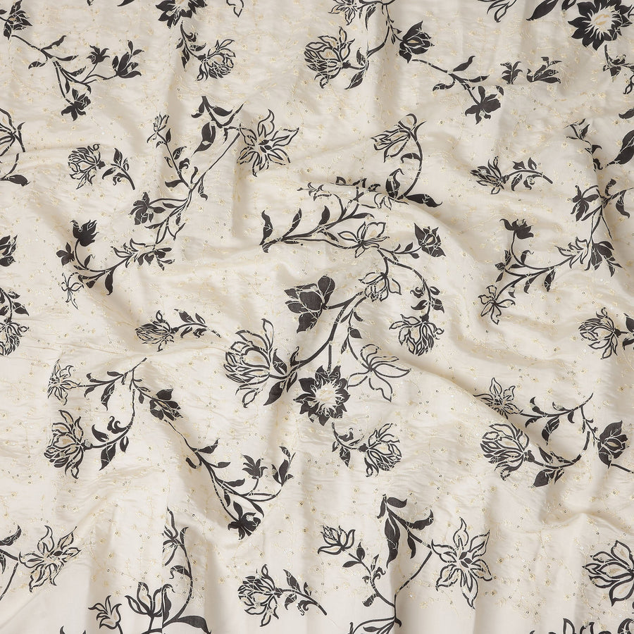 White Floral Cotton Voile Fabric 110cm