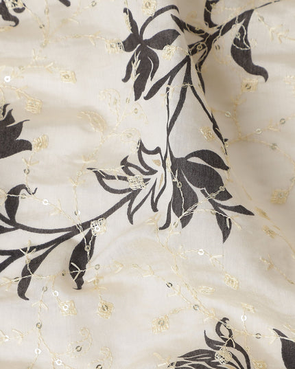 White Floral Cotton Voile Fabric 110cm