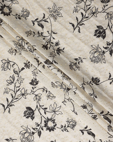 White Floral Cotton Voile Fabric 110cm