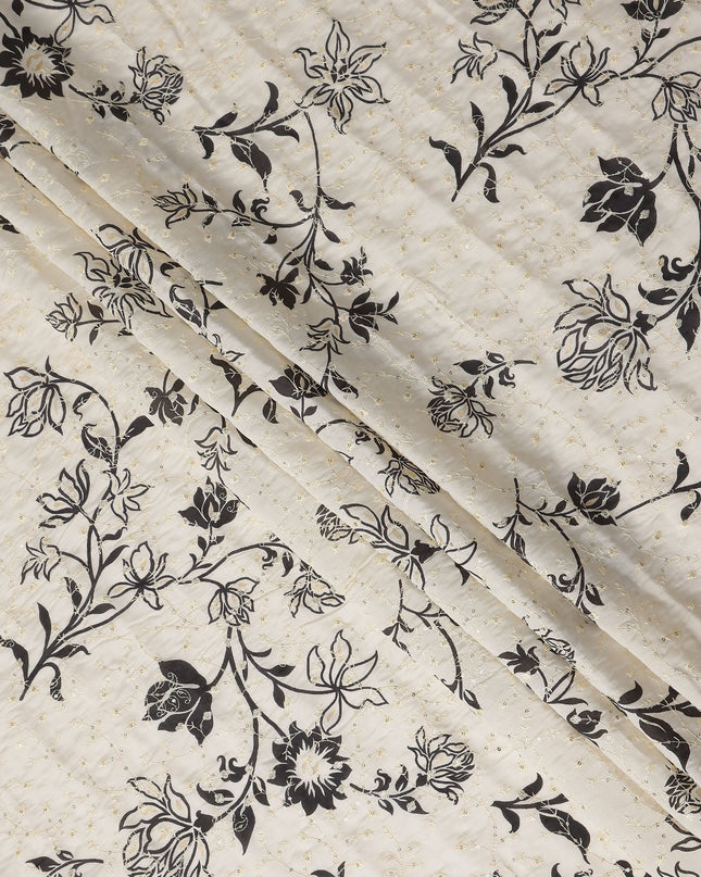 White Floral Cotton Voile Fabric 110cm