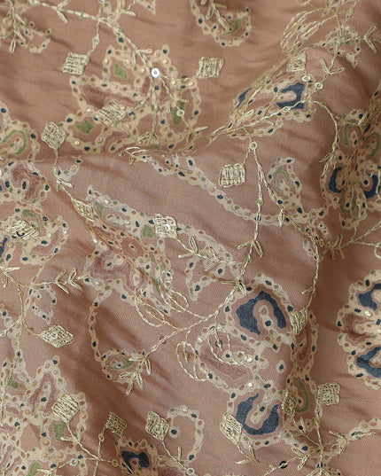 Brown Paisley Cotton Voile Fabric 110cm