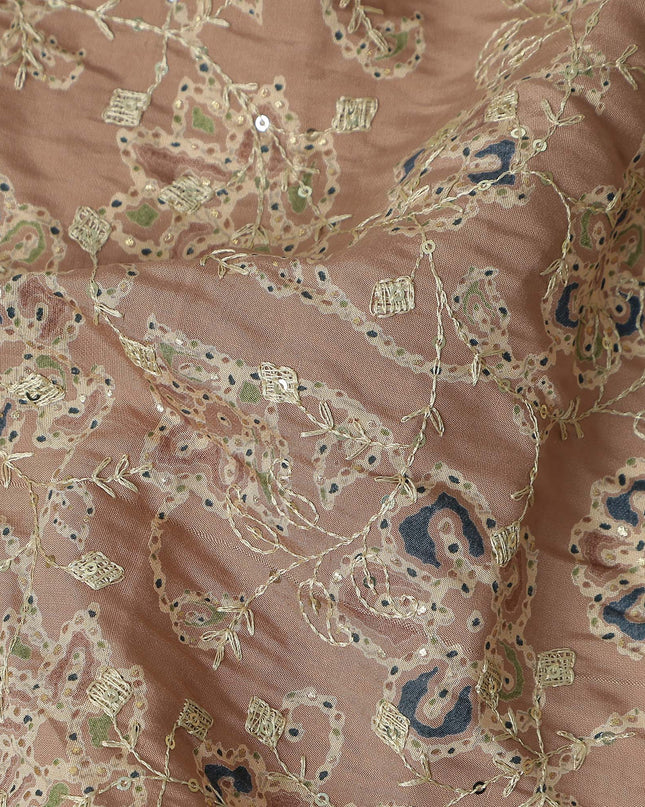 Brown Paisley Cotton Voile Fabric 110cm