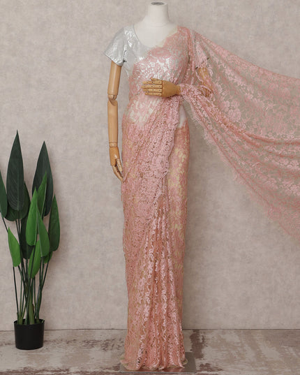 Blush Pink Chantilly Lace Saree - D31648