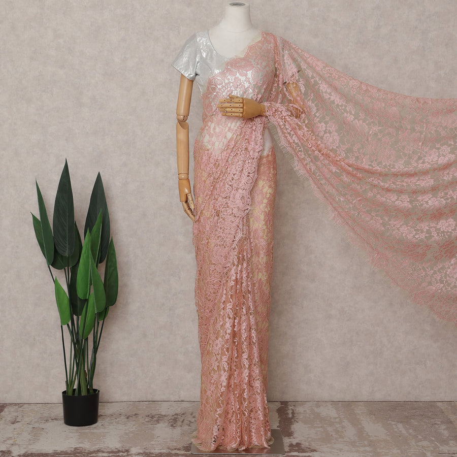 Blush Pink Chantilly Lace Saree - D31648