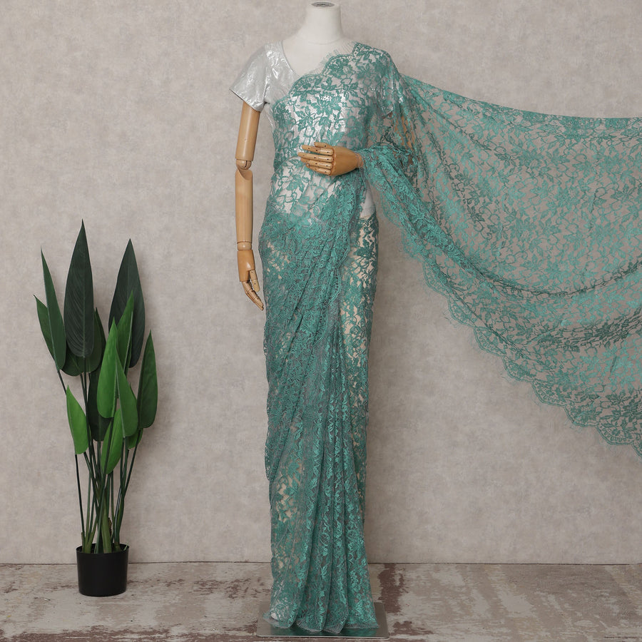 Sea Green Chantilly Lace Saree - D31647