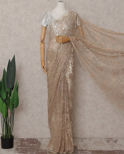 Champagne Gold Chantilly Lace Saree | Regal Fabrics
