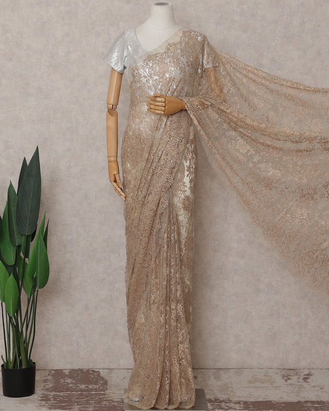 Champagne Gold Chantilly Lace Saree | Regal Fabrics