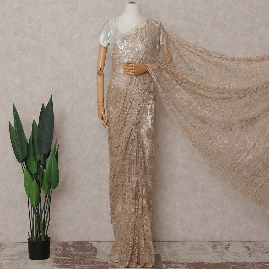 Champagne Gold Chantilly Lace Saree | Regal Fabrics