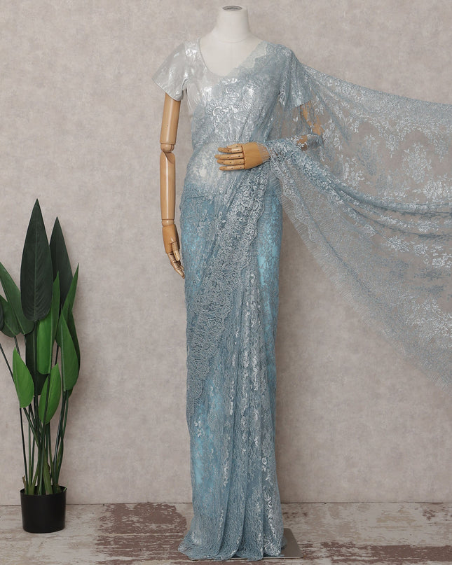 Powder Blue French Chantilly Lace Saree 110cm
