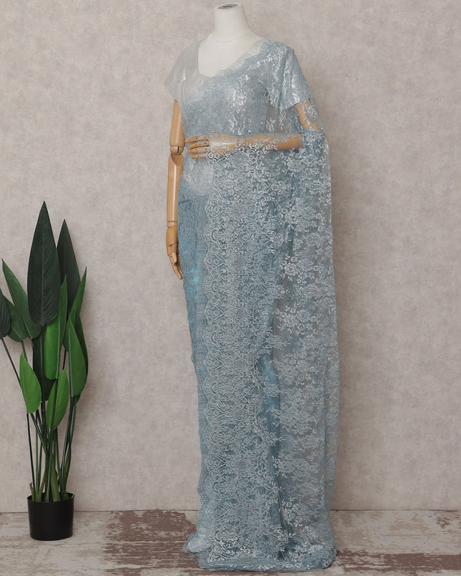 Powder Blue French Chantilly Lace Saree 110cm