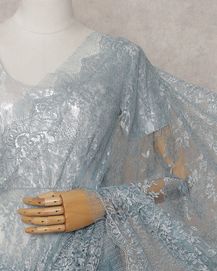 Powder Blue French Chantilly Lace Saree 110cm
