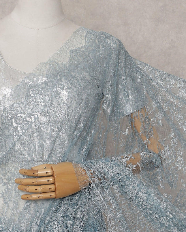 Powder Blue French Chantilly Lace Saree 110cm