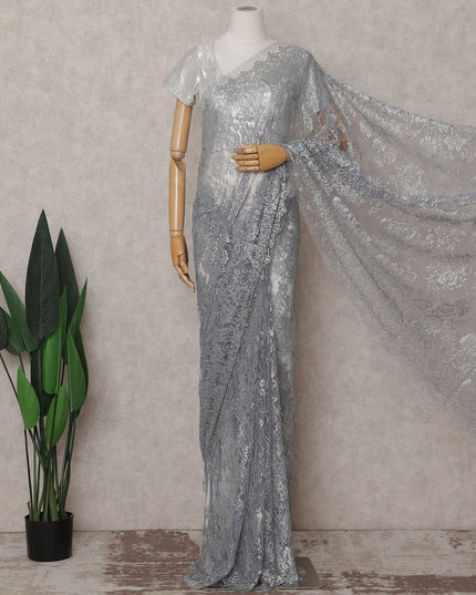 Steel Grey French Chantilly Lace Saree 110cm