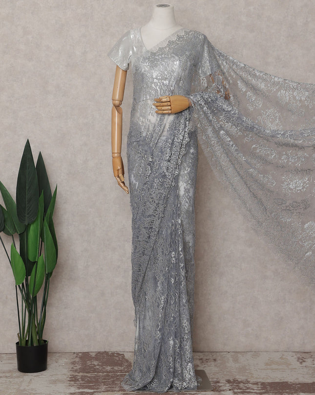 Steel Grey French Chantilly Lace Saree 110cm