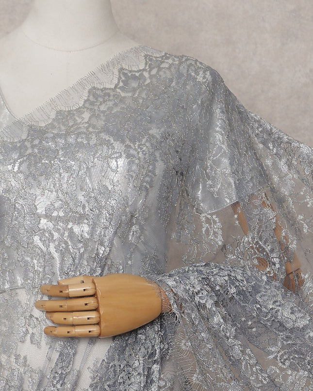 Steel Grey French Chantilly Lace Saree 110cm