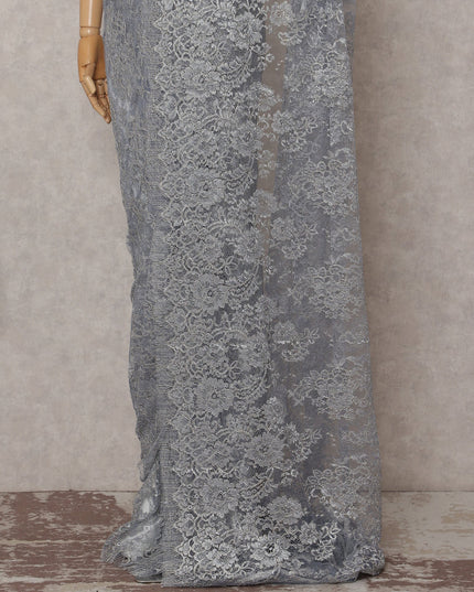 Steel Grey French Chantilly Lace Saree 110cm